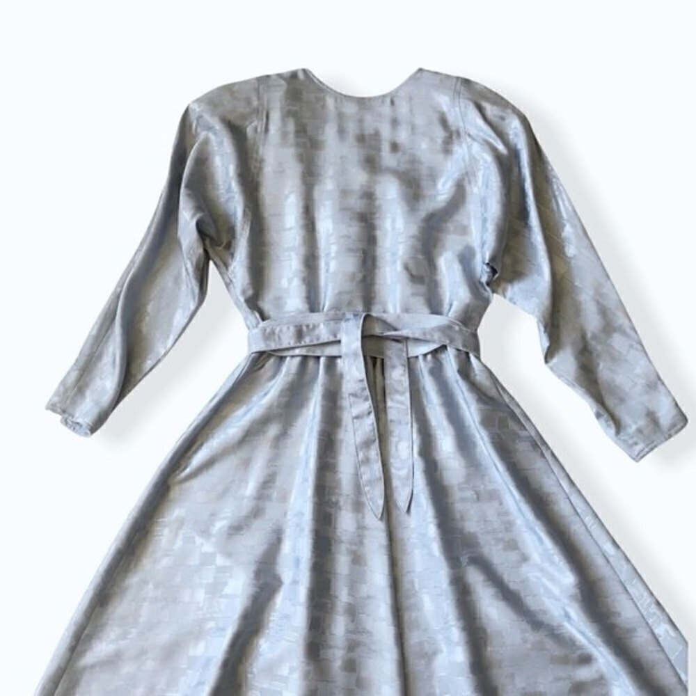 Vintage 80s Leslie Fay Jacquard Metallic Midi Dress Small - Picture 7 of 16